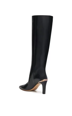 Aura High Heel Stiletto Tall Boot in Black Leather