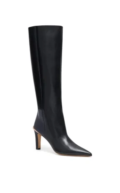 Aura High Heel Stiletto Tall Boot in Black Leather