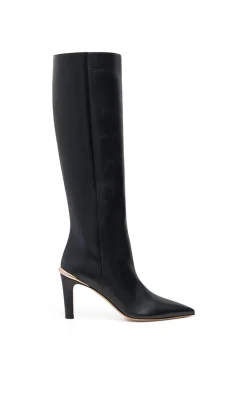 Aura High Heel Stiletto Tall Boot in Black Leather
