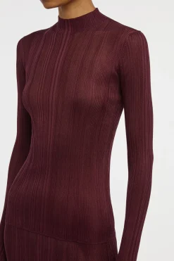 Aveda Knit Mockneck Sweater in Bordeaux Silk