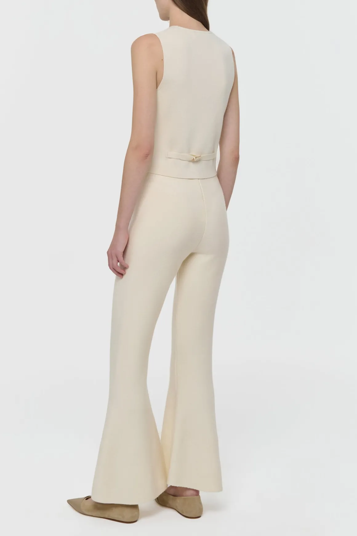 Ayala Flare Cropped Knit Pant in Off White Merino Wool Cashmere