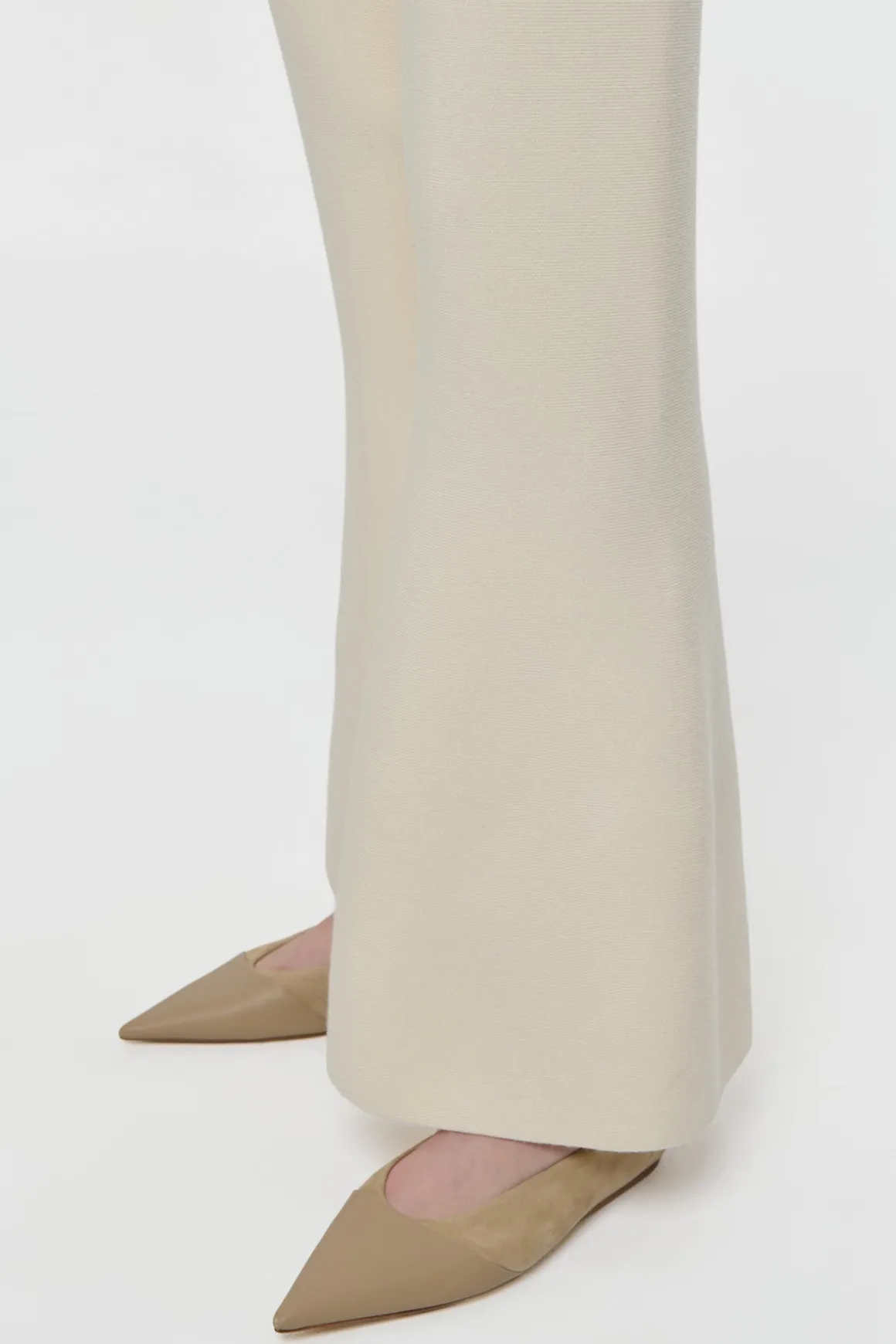 Ayala Flare Cropped Knit Pant in Off White Merino Wool Cashmere