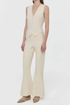 Ayala Flare Cropped Knit Pant in Off White Merino Wool Cashmere