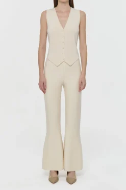 Ayala Flare Cropped Knit Pant in Off White Merino Wool Cashmere