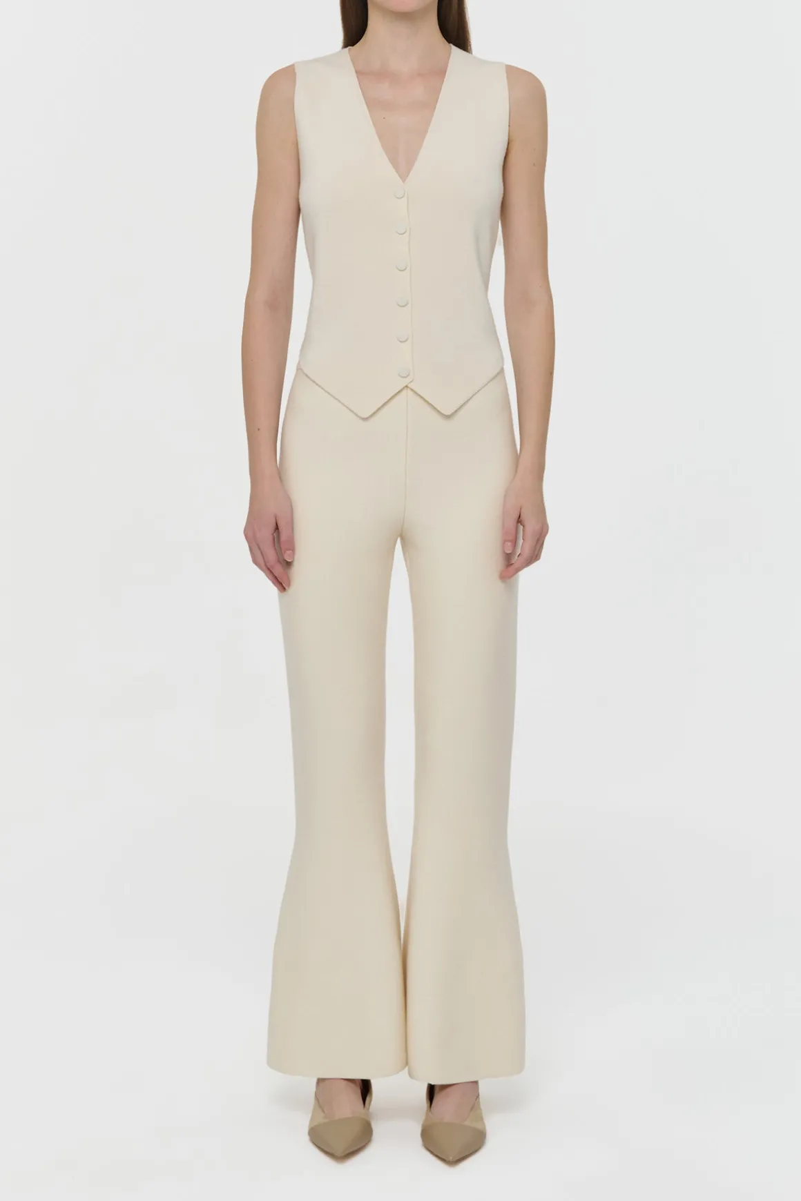 Ayala Flare Cropped Knit Pant in Off White Merino Wool Cashmere