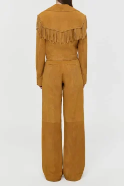 Azra Fringe Jacket in Cashew Suede with Charms