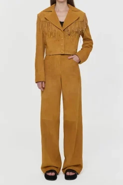 Azra Fringe Jacket in Cashew Suede with Charms