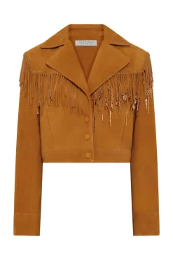 Azra Fringe Jacket in Cashew Suede with Charms