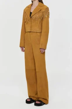 Azra Fringe Jacket in Cashew Suede with Charms