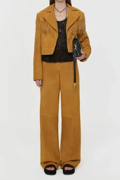 Azra Fringe Jacket in Cashew Suede with Charms