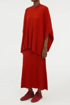 Baron Knit Cropped Poncho in Antelope Orange Merino Wool Cashmere