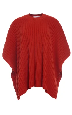 Baron Knit Cropped Poncho in Antelope Orange Merino Wool Cashmere