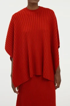 Baron Knit Cropped Poncho in Antelope Orange Merino Wool Cashmere