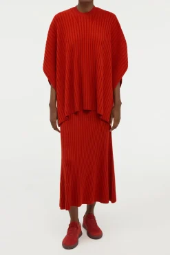 Baron Knit Cropped Poncho in Antelope Orange Merino Wool Cashmere