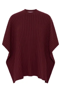 Baron Knit Cropped Poncho in Bordeaux Merino Wool Cashmere