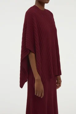 Baron Knit Cropped Poncho in Bordeaux Merino Wool Cashmere