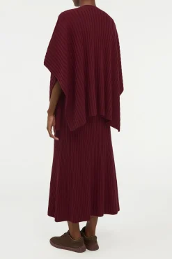 Baron Knit Cropped Poncho in Bordeaux Merino Wool Cashmere