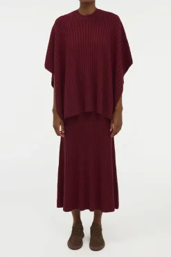 Baron Knit Cropped Poncho in Bordeaux Merino Wool Cashmere