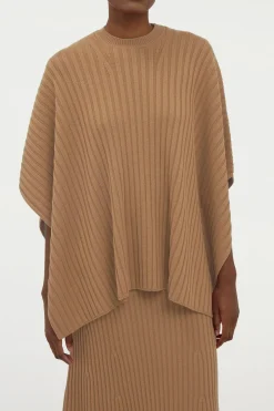 Baron Knit Cropped Poncho in Camel Merino Wool Cashmere