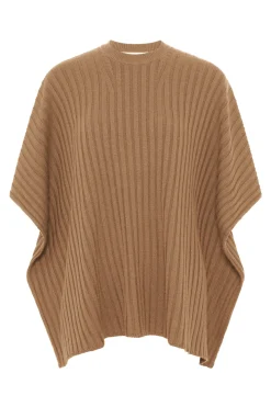 Baron Knit Cropped Poncho in Camel Merino Wool Cashmere