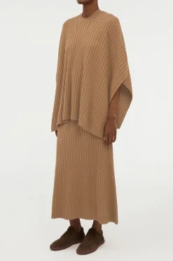 Baron Knit Cropped Poncho in Camel Merino Wool Cashmere