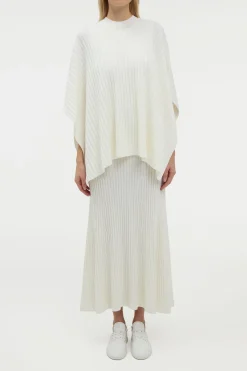 Baron Knit Cropped Poncho in Ivory Merino Wool Cashmere