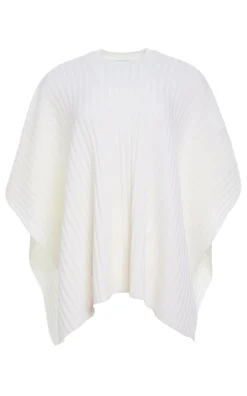 Baron Knit Cropped Poncho in Ivory Merino Wool Cashmere
