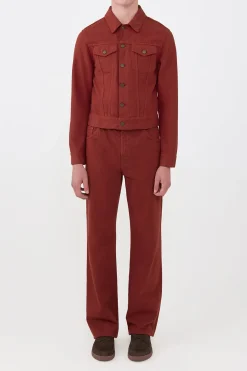Barry Trucker Jacket in Burnt Sienna Recycled Cotton Denim