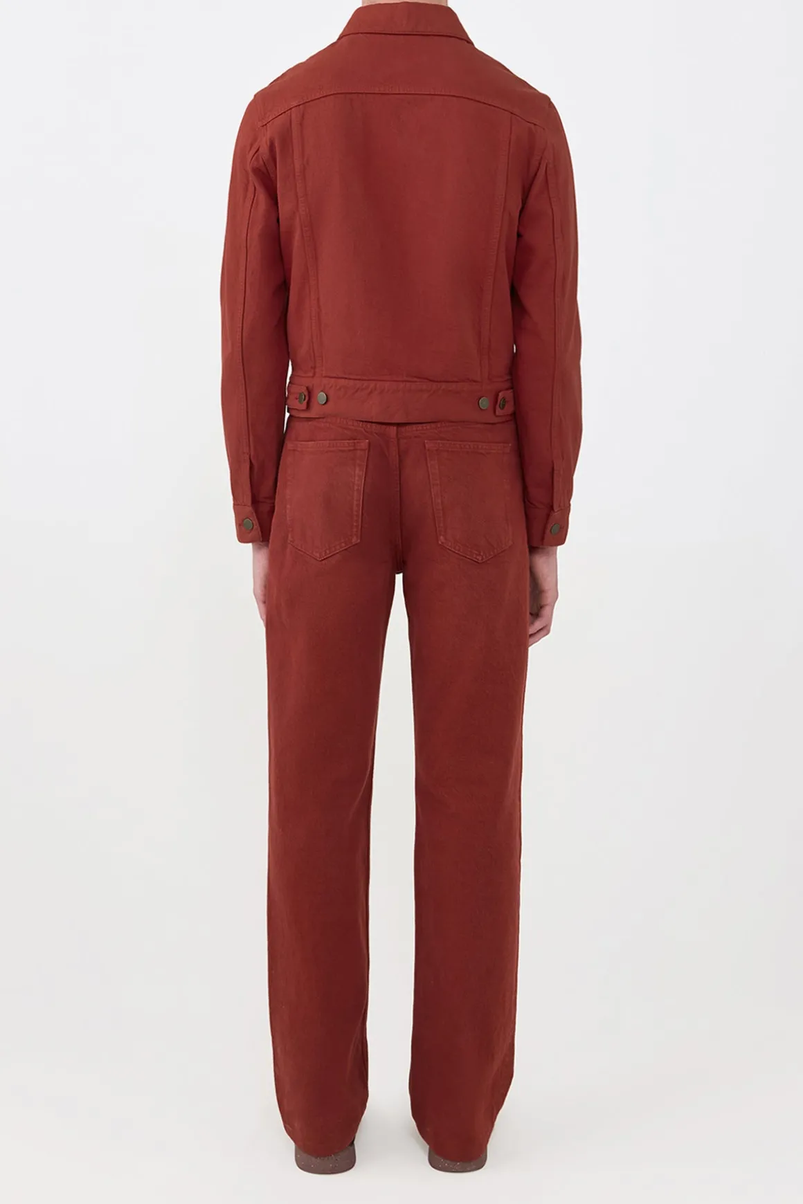 Barry Trucker Jacket in Burnt Sienna Recycled Cotton Denim