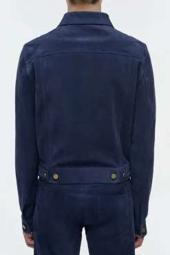 Barry Trucker Jacket in Electric Navy Suede Corduroy