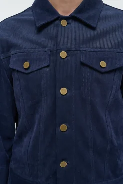 Barry Trucker Jacket in Electric Navy Suede Corduroy