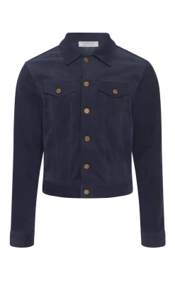 Barry Trucker Jacket in Electric Navy Suede Corduroy