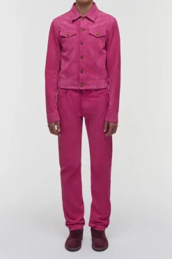 Barry Trucker Jacket in Fuchsia Suede Corduroy