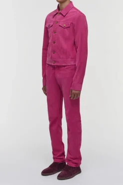 Barry Trucker Jacket in Fuchsia Suede Corduroy