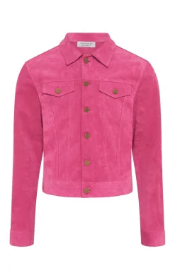 Barry Trucker Jacket in Fuchsia Suede Corduroy