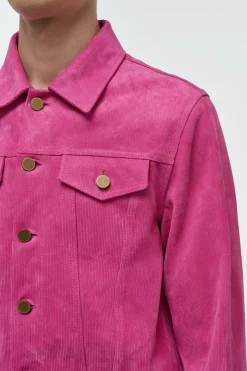 Barry Trucker Jacket in Fuchsia Suede Corduroy