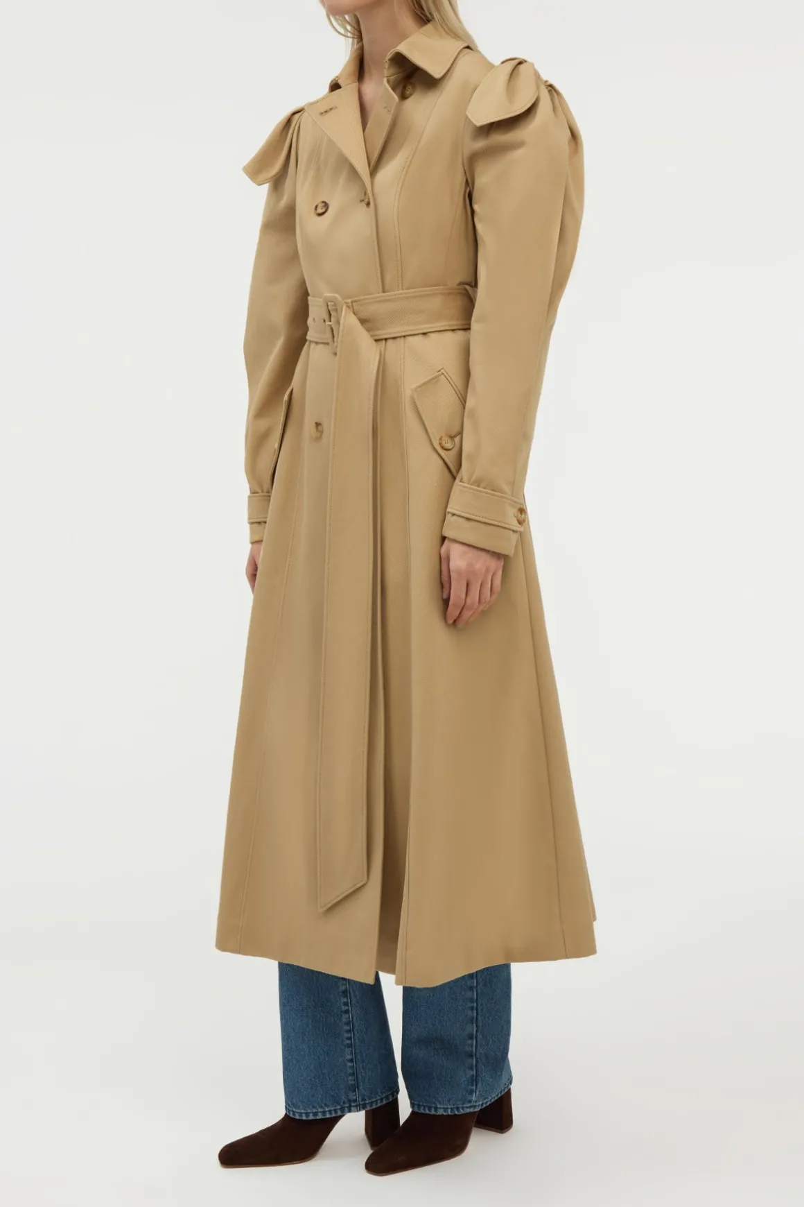 Benedict Trench Coat in Camel Sea Island Cotton Twill