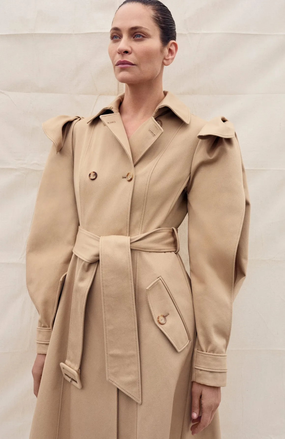 Benedict Trench Coat in Camel Sea Island Cotton Twill