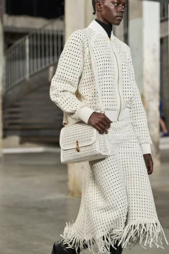 Bennie Midi Skirt in White Woven Leather