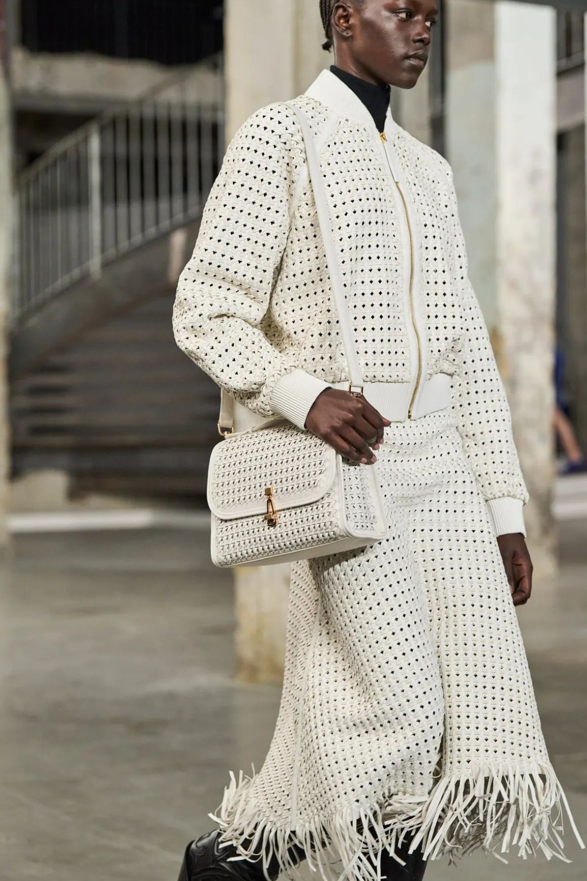 Bennie Midi Skirt in White Woven Leather