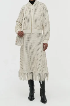 Bennie Midi Skirt in White Woven Leather