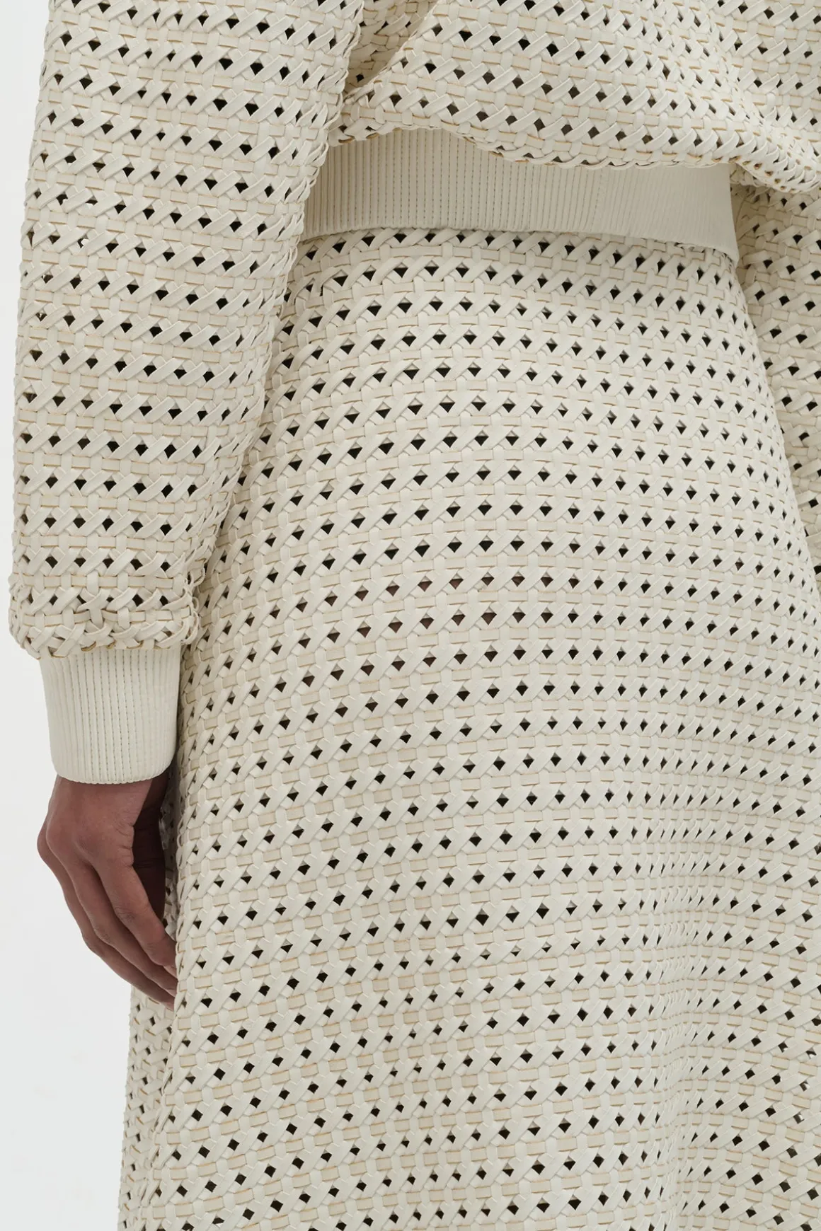 Bennie Midi Skirt in White Woven Leather