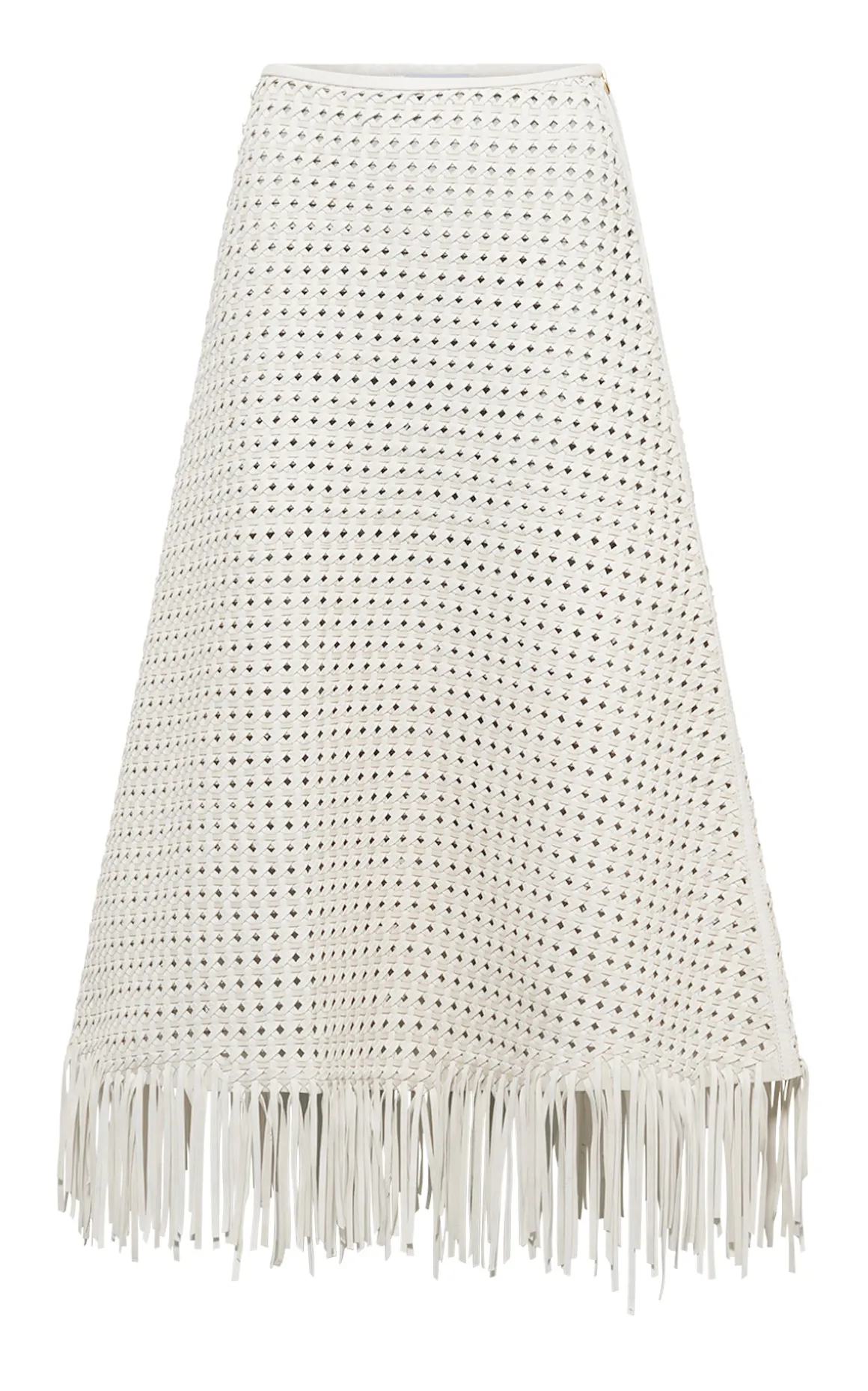 Bennie Midi Skirt in White Woven Leather