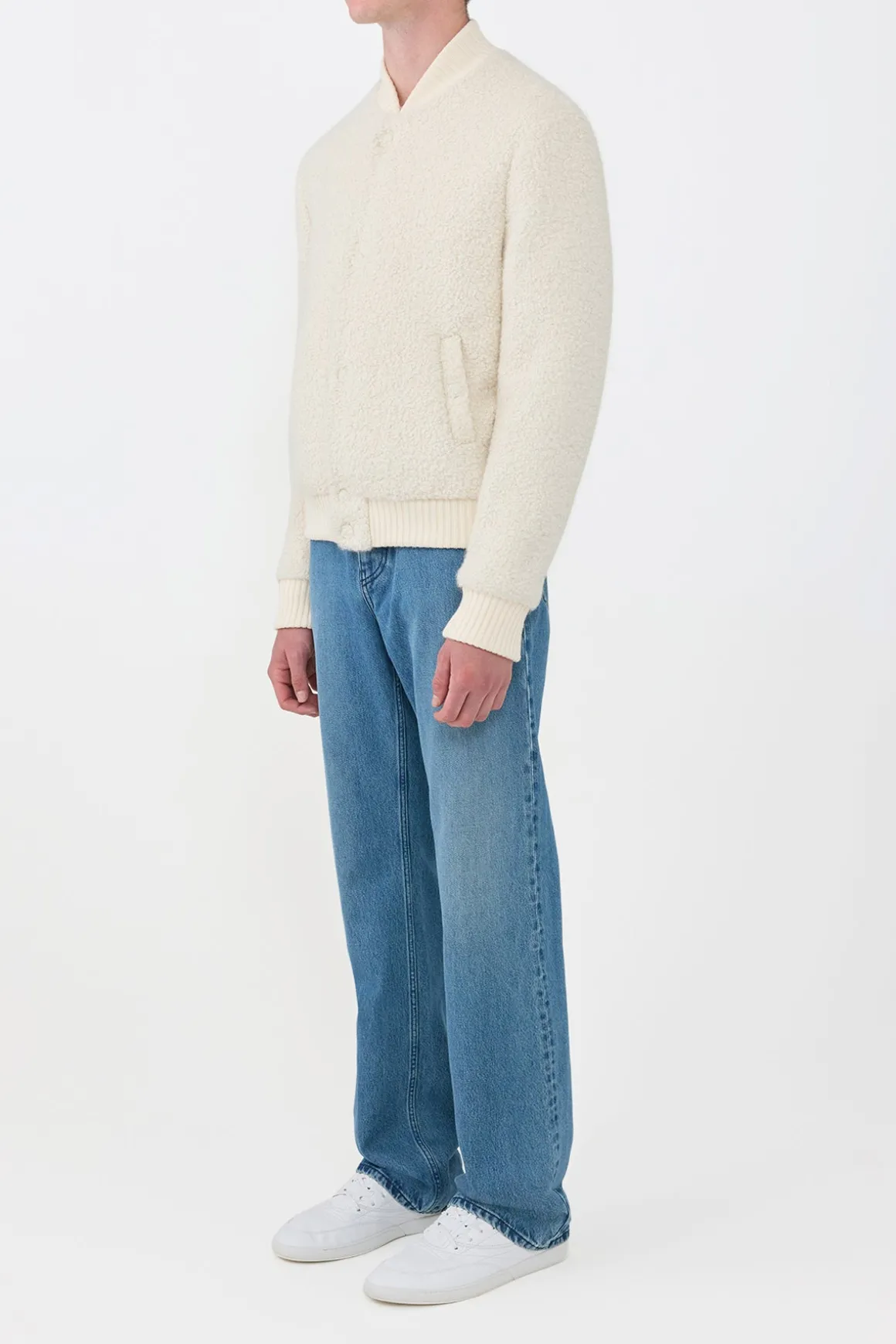 Brandon Bomber in Ivory Recycled Cashmere Boucle
