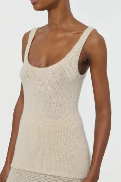 Brigid Knit Tank Top in Off White Cashmere