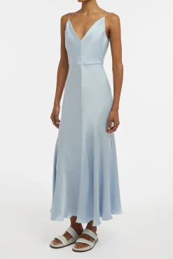 Brigita Slip Dress in Light Blue Silk Satin