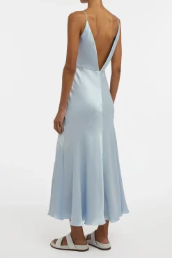 Brigita Slip Dress in Light Blue Silk Satin