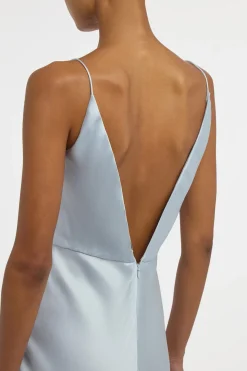 Brigita Slip Dress in Light Blue Silk Satin