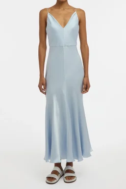 Brigita Slip Dress in Light Blue Silk Satin