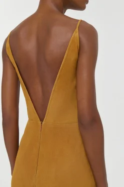 Brigita Slip Maxi Dress in Cashew Suede